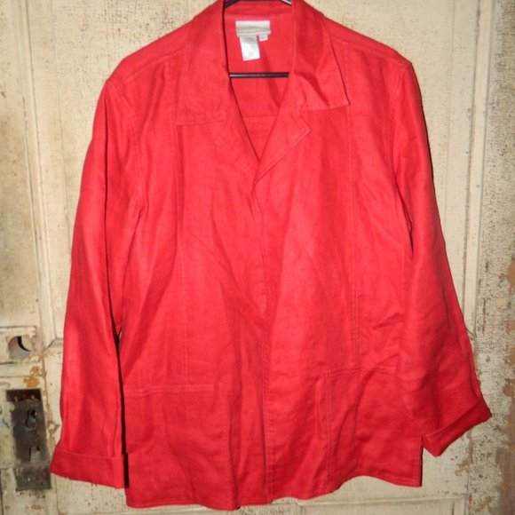 Coldwater Creek Linen Red Open Front Jacket Size L (LL-13) - Picture 1 of 3